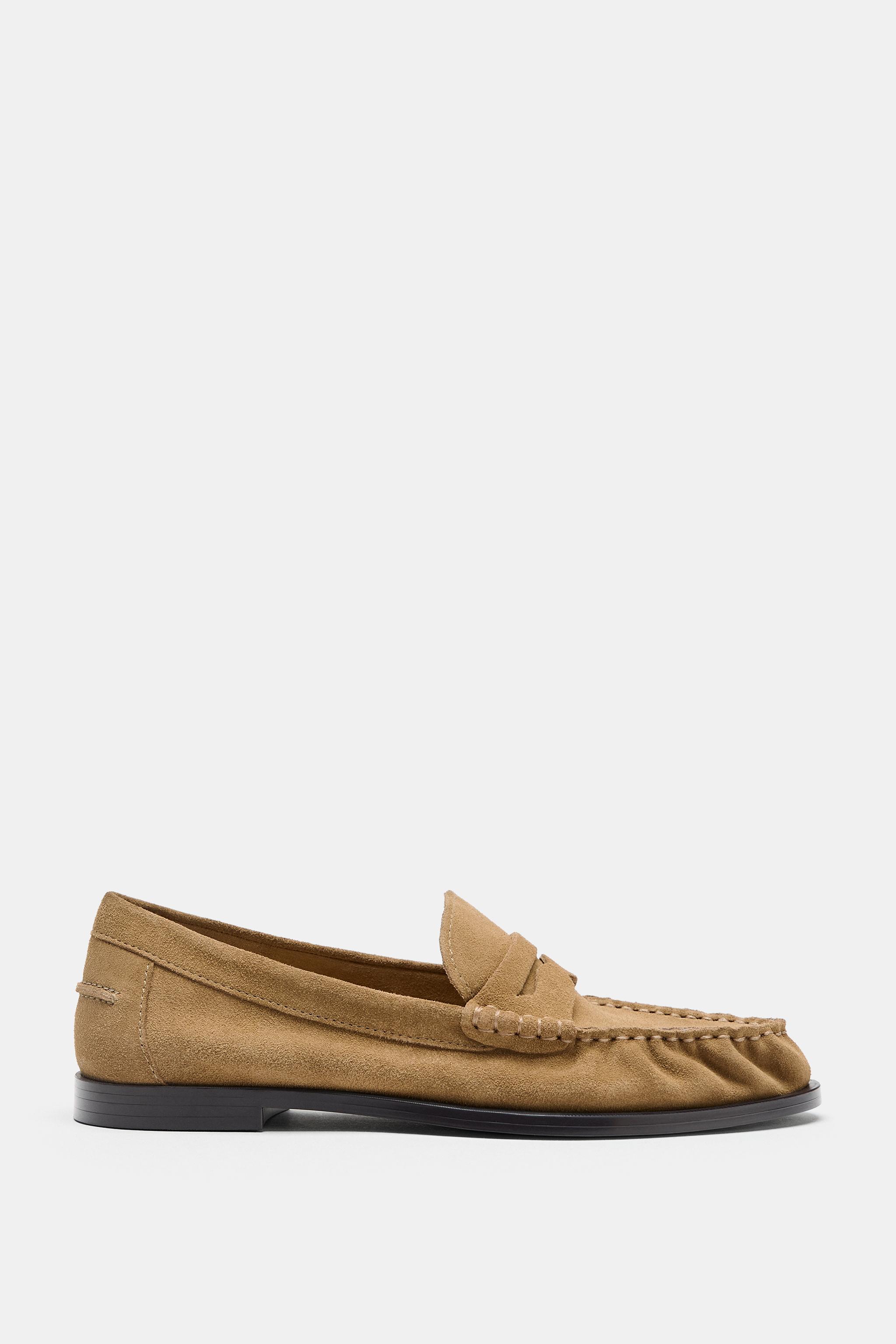 MOCASSINS FRONCÉS EN CROÛTE DE CUIR